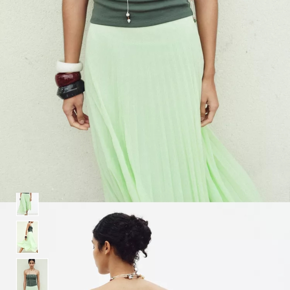 Zara Light Green Pleated Midi Skirt - Picture 4 of 12